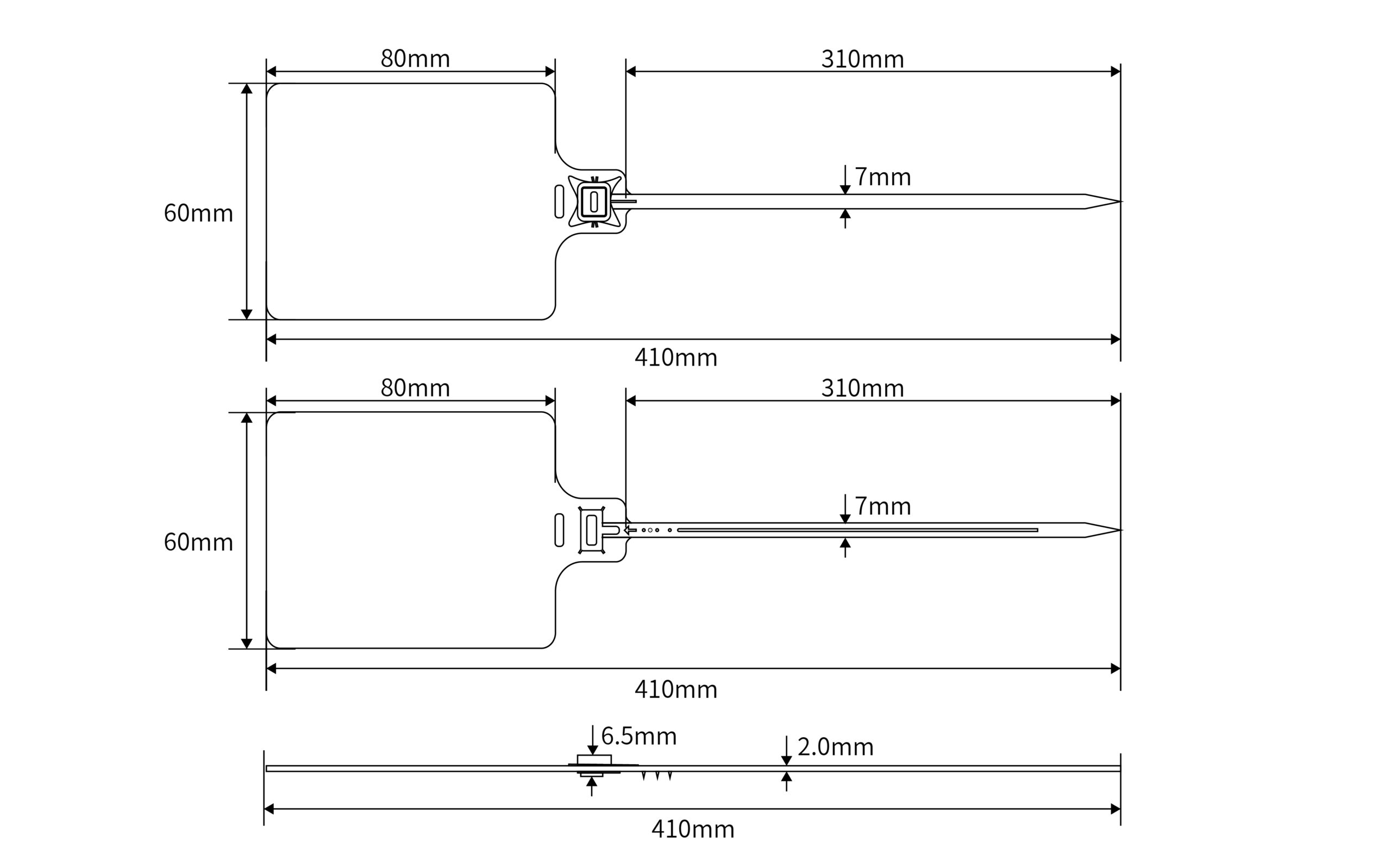 직사각형 행택 라벨을 단단하고 안전하게 밀봉한 플라스틱 씰 JHP062 5 치수 도면 JHP062 스케일링